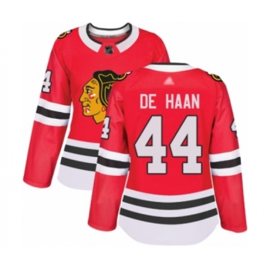 Women's Chicago Blackhawks 44 Calvin De Haan Authentic Red Home Hockey Jersey