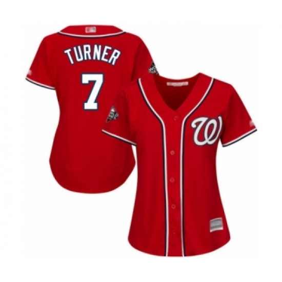 Women's Washington Nationals 7 Trea Turner Authentic Red Alternate 1 Cool Base 2019 World Series Bound Baseball Jersey