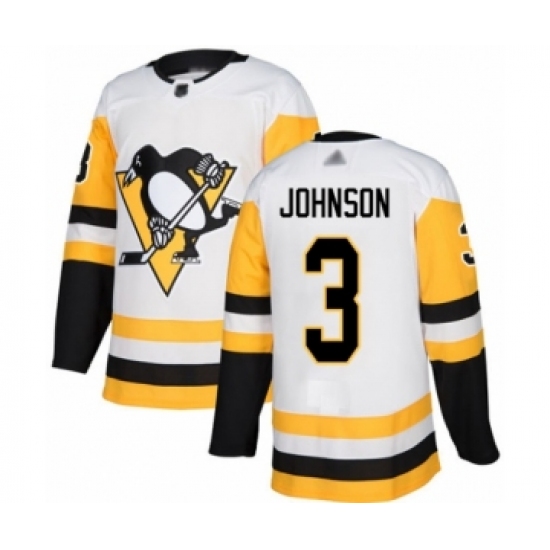 Men's Pittsburgh Penguins 3 Jack Johnson Authentic White Away Hockey Jersey