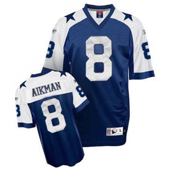 Men's Reebok Dallas Cowboys 8 Troy Aikman Authentic Navy Blue Thanksgiving Throwback NFL Jersey