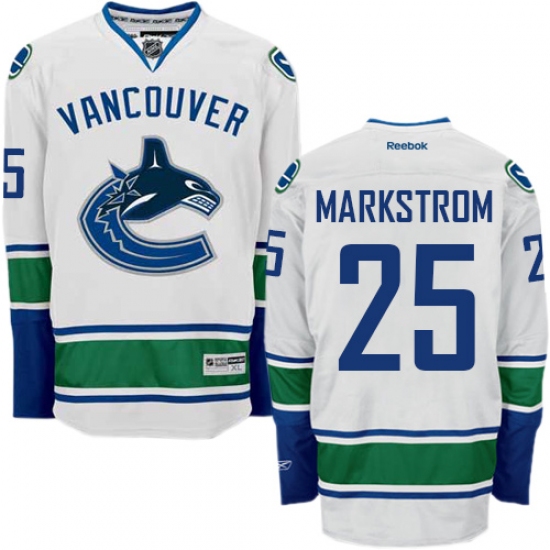 Men's Reebok Vancouver Canucks 25 Jacob Markstrom Authentic White Away NHL Jersey