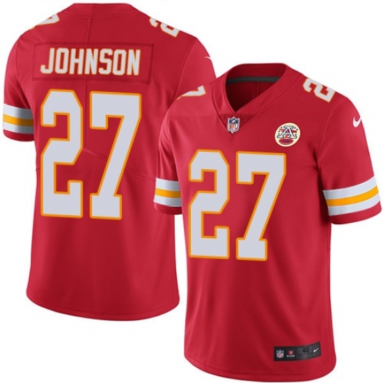 Men's Nike Kansas City Chiefs 27 Larry Johnson Red Team Color Vapor Untouchable Limited Player NFL Jersey