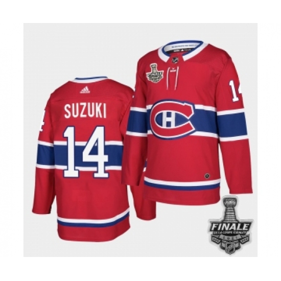 Men's Adidas Canadiens 14 Nick Suzuki Red Road Authentic 2021 Stanley Cup Jersey