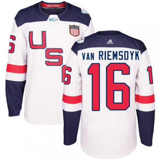Men's Adidas Team USA 16 James van Riemsdyk Premier White Home 2016 World Cup Ice Hockey Jersey