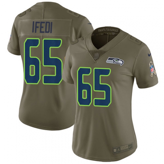 Women's Nike Seattle Seahawks 65 Germain Ifedi Limited Olive 2017 Salute to Service NFL Jersey