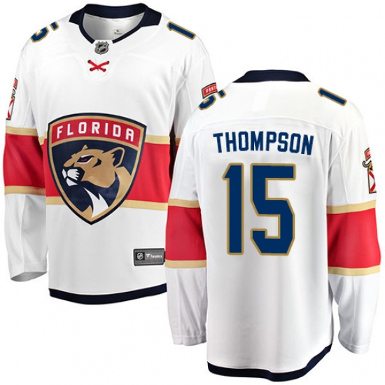 Youth Florida Panthers 15 Paul Thompson Authentic White Away Fanatics Branded Breakaway NHL Jersey