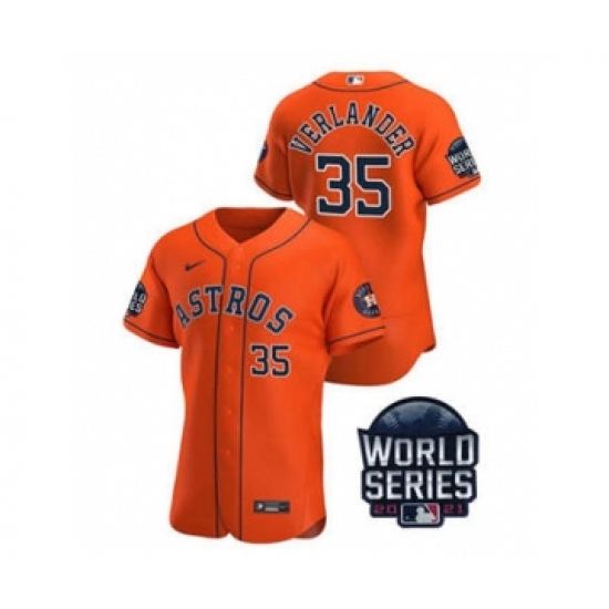 Men's Houston Astros 35 Justin Verlander 2021 Orange World Series Flex Base Stitched Baseball Jersey