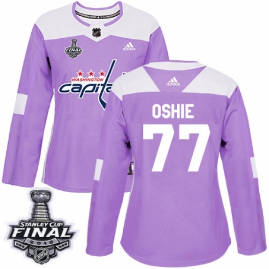 Women's Adidas Washington Capitals 77 T.J. Oshie Authentic Purple Fights Cancer Practice 2018 Stanley Cup Final NHL Jersey