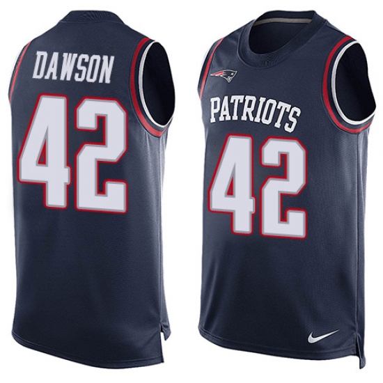 Men's Nike New England Patriots 42 Duke Dawson Limited Navy Blue Player Name & Number Tank Top NFL Jersey
