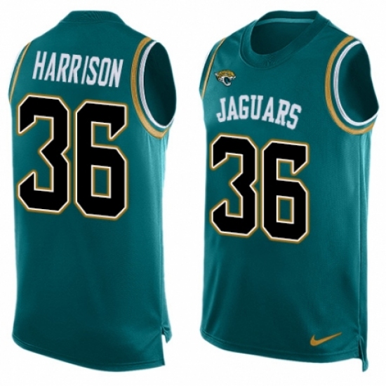 Men's Nike Jacksonville Jaguars 36 Ronnie Harrison Limited Teal Green Player Name & Number Tank Top NFL Jersey