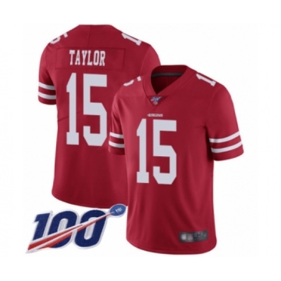 Men's San Francisco 49ers 15 Trent Taylor Red Team Color Vapor Untouchable Limited Player 100th Season Football Jersey
