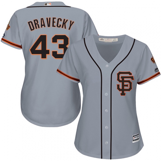 Women's Majestic San Francisco Giants 43 Dave Dravecky Authentic Grey Road 2 Cool Base MLB Jersey