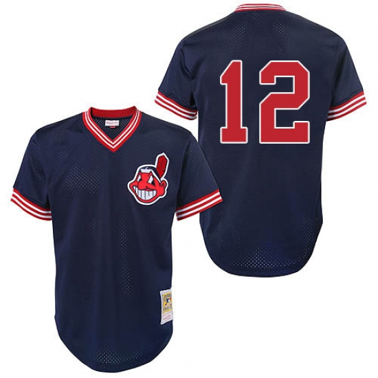 Men's Mitchell and Ness Cleveland Indians 12 Francisco Lindor Replica Blue Throwback MLB Jersey