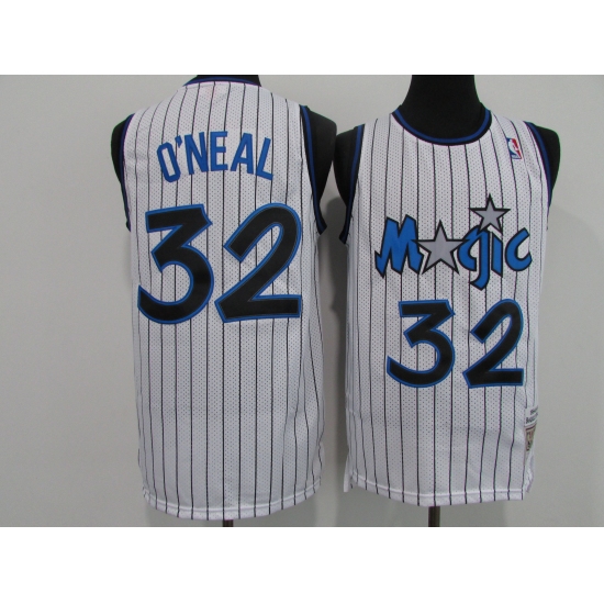 Men's Orlando Magic 32 Shaquille O'Neal White Mitchell & Ness Black Retired Player Jersey