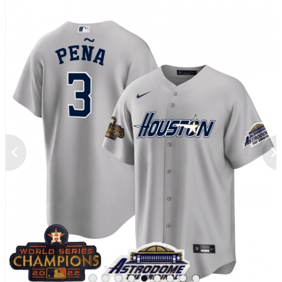 Men's Houston Astros 3 Jeremy Pena 2023 Grey Serise Champions Base Stitched Jerseys