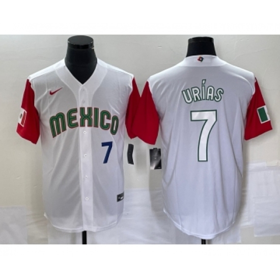 Men's Mexico Baseball 7 Julio Urias Number 2023 White Red World Classic Stitched Jersey33