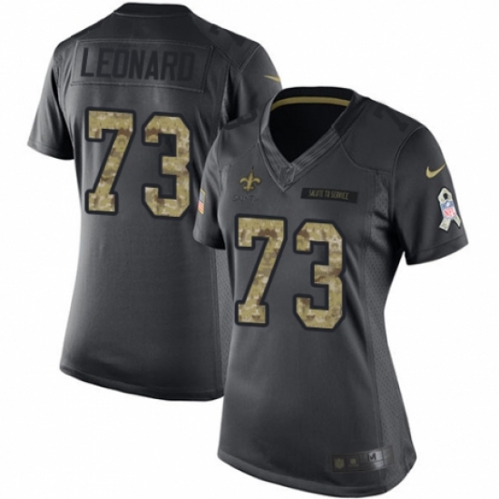 Women's Nike New Orleans Saints 73 Rick Leonard Limited Black 2016 Salute to Service NFL Jersey