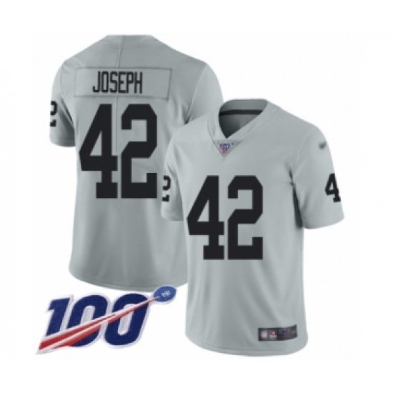 Men's Oakland Raiders 42 Karl Joseph Limited Silver Inverted Legend 100th Season Football Jersey
