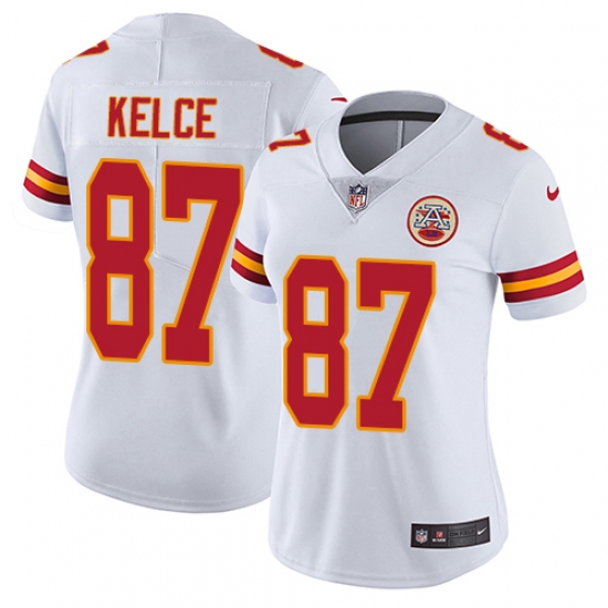 Women's Nike Kansas City Chiefs 87 Travis Kelce White Vapor Untouchable Limited Player NFL Jersey