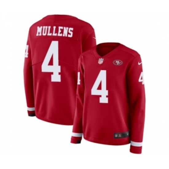 Women's Nike San Francisco 49ers 4 Nick Mullens Limited Red Therma Long Sleeve NFL Jersey
