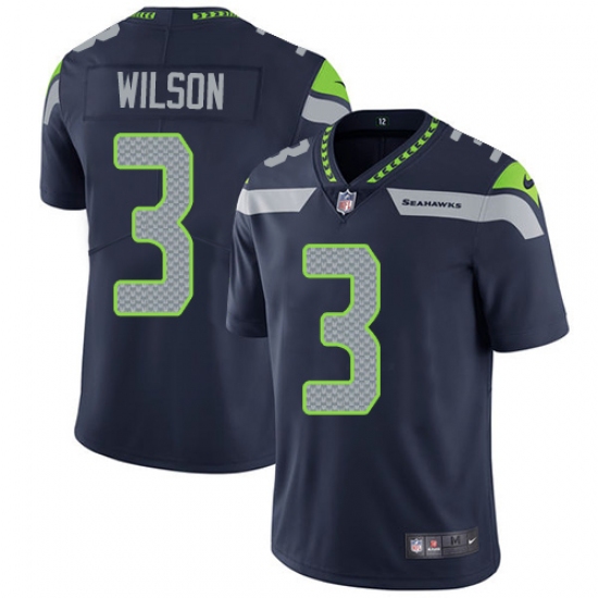Men's Nike Seattle Seahawks 3 Russell Wilson Steel Blue Team Color Vapor Untouchable Limited Player NFL Jersey