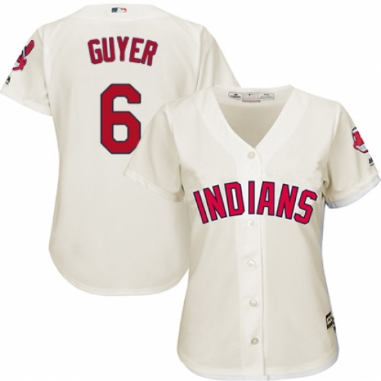 Women's Majestic Cleveland Indians 6 Brandon Guyer Replica Cream Alternate 2 Cool Base MLB Jersey