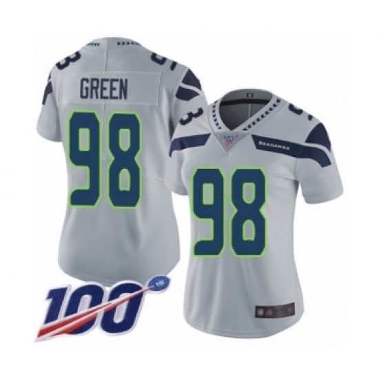 Women's Seattle Seahawks 98 Rasheem Green Grey Alternate Vapor Untouchable Limited Player 100th Season Football Jersey