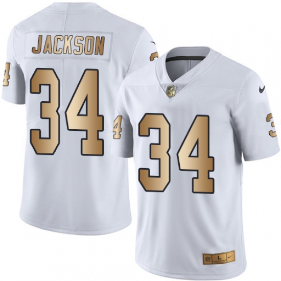 Men's Nike Oakland Raiders 34 Bo Jackson Limited White/Gold Rush NFL Jersey