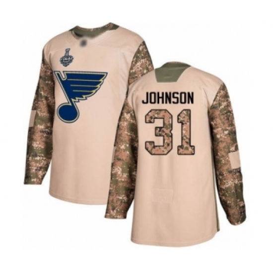 Men's St. Louis Blues 31 Chad Johnson Authentic Camo Veterans Day Practice 2019 Stanley Cup Final Bound Hockey Jersey