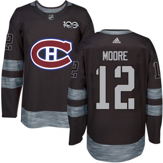 Men's Adidas Montreal Canadiens 12 Dickie Moore Authentic Black 1917-2017 100th Anniversary NHL Jersey
