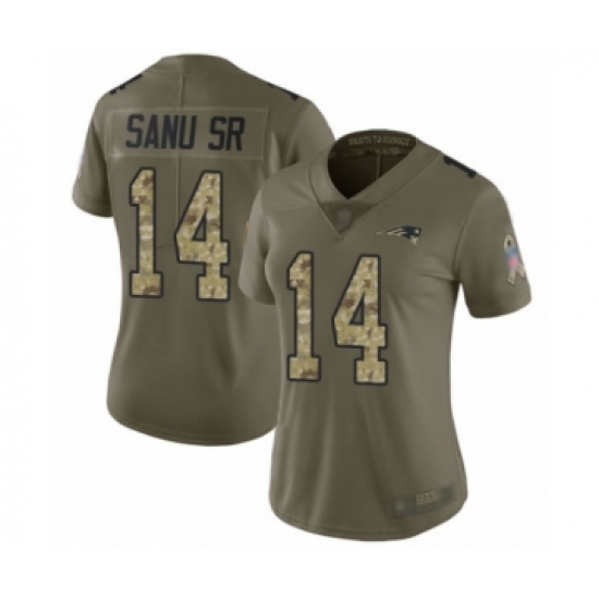 Women's New England Patriots 14 Mohamed Sanu Sr Limited Olive Camo 2017 Salute to Service Football Jersey