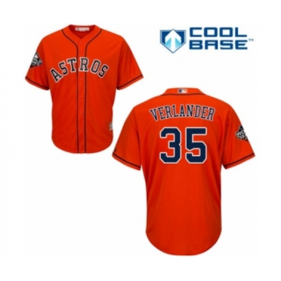Youth Houston Astros 35 Justin Verlander Authentic Orange Alternate Cool Base 2019 World Series Bound Baseball Jersey