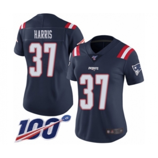 Women's New England Patriots 37 Damien Harris Limited Navy Blue Rush Vapor Untouchable 100th Season Football Jersey