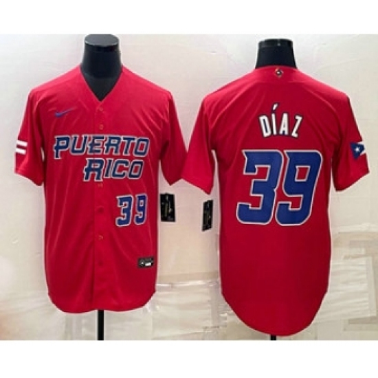 Men's Puerto Rico Baseball 39 Edwin Diaz Number 2023 Red World Baseball Classic Stitched Jersey