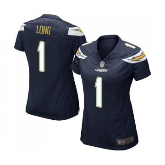 Women's Los Angeles Chargers 1 Ty Long Game Navy Blue Team Color Football Jersey