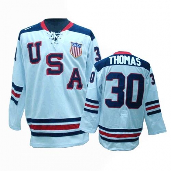 Men's Nike Team USA 30 Tim Thomas Premier White 1960 Throwback Olympic Hockey Jersey