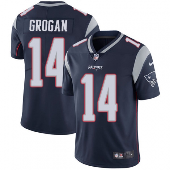 Men's Nike New England Patriots 14 Steve Grogan Navy Blue Team Color Vapor Untouchable Limited Player NFL Jersey