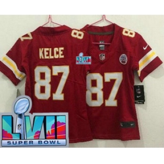 Women's Kansas City Chiefs 87 Travis Kelce Limited Red Super Bowl LVII Vapor Jersey