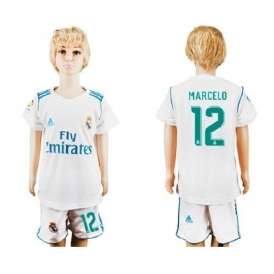 Real Madrid 12 Marcelo White Home Kid Soccer Club Jersey