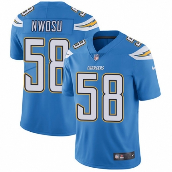 Youth Nike Los Angeles Chargers 58 Uchenna Nwosu Electric Blue Alternate Vapor Untouchable Elite Player NFL Jersey