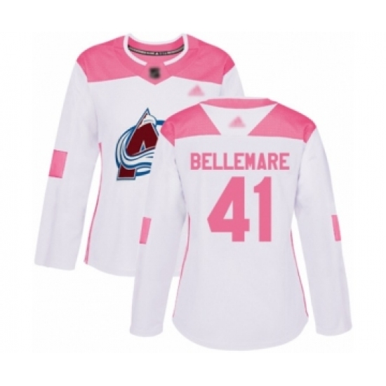 Women's Colorado Avalanche 41 Pierre-Edouard Bellemare Authentic White Pink Fashion Hockey Jersey