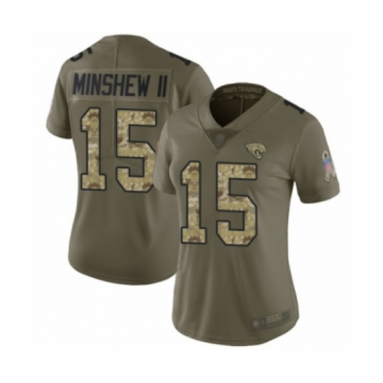 Women's Jacksonville Jaguars 15 Gardner Minshew II Limited Olive Camo 2017 Salute to Service Football Jersey