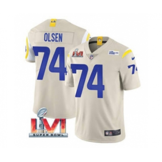 Men's Los Angeles Rams 74 Merlin Olsen Bone 2022 Super Bowl LVI Vapor Limited Stitched Jersey