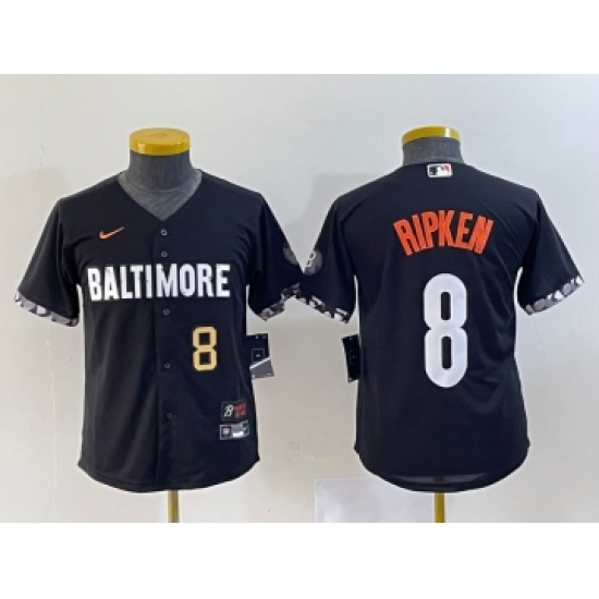 Youth Baltimore Orioles 8 Cal Ripken Jr Number Black 2023 City Connect Cool Base Stitched Jersey