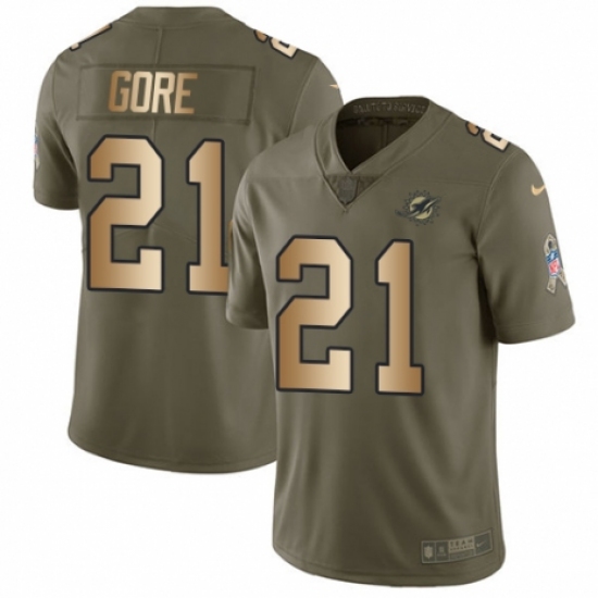 Men's Nike Miami Dolphins 21 Frank Gore Limited Olive/Gold 2017 Salute to Service NFL Jersey