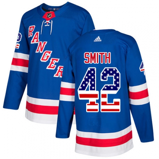 Men's Adidas New York Rangers 42 Brendan Smith Authentic Royal Blue USA Flag Fashion NHL Jersey