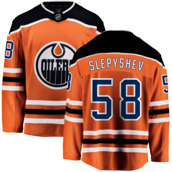 Youth Edmonton Oilers 58 Anton Slepyshev Fanatics Branded Orange Home Breakaway NHL Jersey