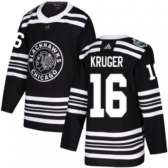 Youth Adidas Chicago Blackhawks 16 Marcus Kruger Authentic Black 2019 Winter Classic NHL Jersey