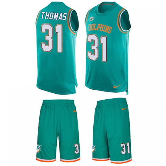 Men's Nike Miami Dolphins 31 Michael Thomas Limited Aqua Green Tank Top Suit NFL Jersey