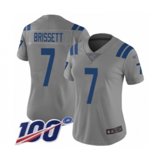 Women's Indianapolis Colts 7 Jacoby Brissett Limited Gray Inverted Legend 100th Season Football Jersey